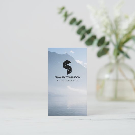 Abstrakte Fotografie-Logo (schwarz) mit Ihrem Foto Visitenkarte (Stehend Vorderseite)