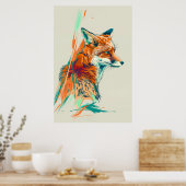 Abstrakte Fox Art Print, lebhafte Illustration Poster (Küche)