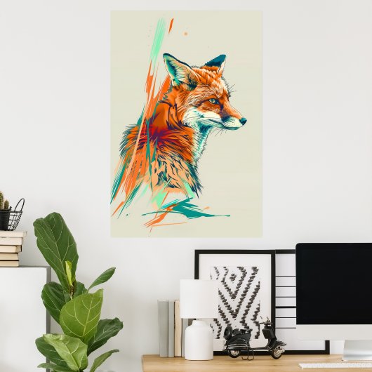 Abstrakte Fox Art Print, lebhafte Illustration Poster (Heimbüro)