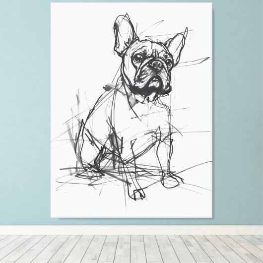 Abstrakte französische Bulldog-Sketch Leinwanddruck (Insitu (Holzboden))