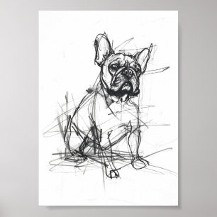 Abstrakte französische Bulldog-Sketch Poster