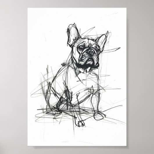 Abstrakte französische Bulldog-Sketch Poster (Vorne)