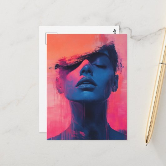 Abstrakte Frau Blau und Rosa Postkarte (Vorderseite/Rückseite Beispiel)