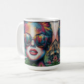 Abstrakte Frau in Sonnenbrille Kunst Kaffeetasse (Vorderseite Links)