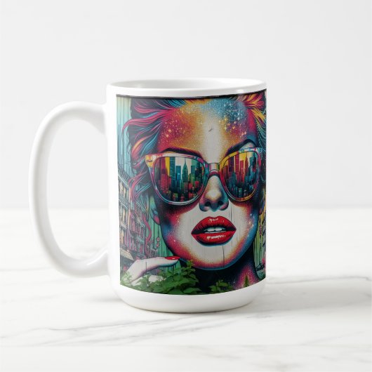 Abstrakte Frau in Sonnenbrille Kunst Kaffeetasse (Links)
