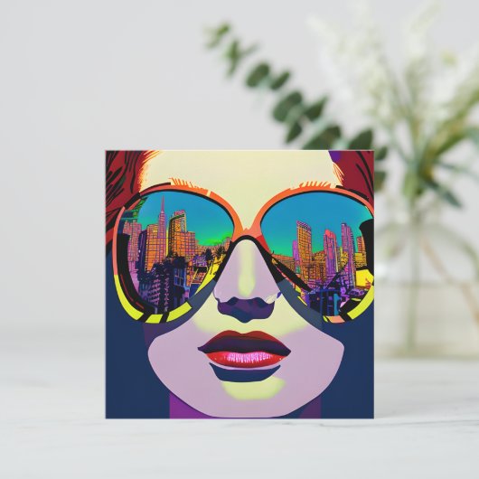 Abstrakte Frau in Sonnenbrille mit City Reflection (Stehend Vorderseite)