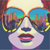 Abstrakte Frau in Sonnenbrille mit City Reflection Aufkleber (Vorderseite)