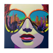 Abstrakte Frau in Sonnenbrille mit City Reflection Fliese (Vorderseite)