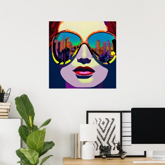 Abstrakte Frau in Sonnenbrille mit City Reflection Poster (Heimbüro)