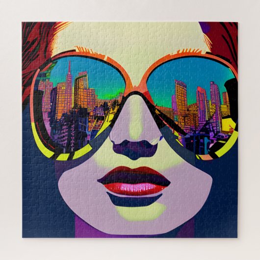 Abstrakte Frau in Sonnenbrille mit City Reflection Puzzle (Vertikal)