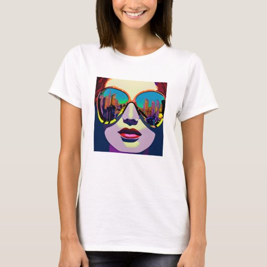 Abstrakte Frau in Sonnenbrille mit City Reflection T-Shirt (Vorderseite)