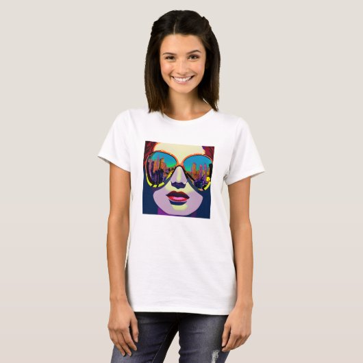 Abstrakte Frau in Sonnenbrille mit City Reflection T-Shirt (Vorne ganz)