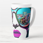 Abstrakte Frau in Sonnenbrille Reflektion Stadt Milchtasse (Rechte Ecke)
