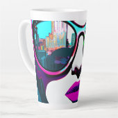 Abstrakte Frau in Sonnenbrille Reflektion Stadt Milchtasse (Linke Ecke)