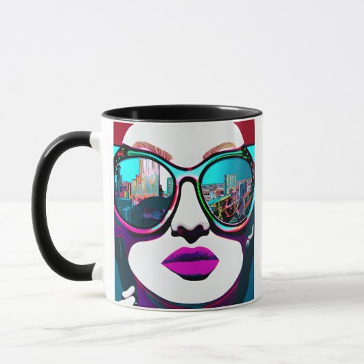 Abstrakte Frau in Sonnenbrille Reflektion Stadt Tasse (Links)