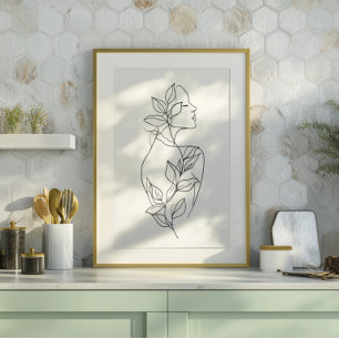 Abstrakte Frau Linienkunst   Botanischer Minimalis Leinwanddruck