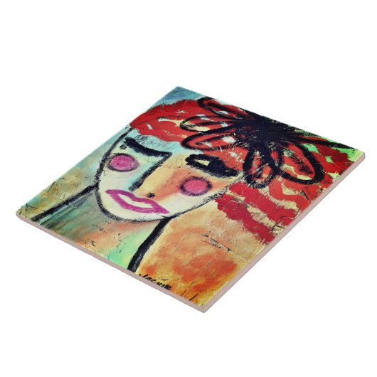 Abstrakte Frau mit Blume auf OSB-Mainboard Fliese (Seite)