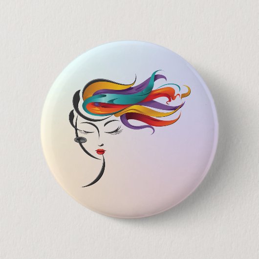 Abstrakte Frau mit farbenfroher Fliegenwelt Kunst Button (Vorderseite)