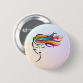 Abstrakte Frau mit farbenfroher Fliegenwelt Kunst Button (Vorne & Hinten)