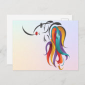 Abstrakte Frau mit farbenfroher Fliegenwelt Kunst Postkarte (Vorne/Hinten)