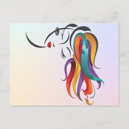 Abstrakte Frau mit farbenfroher Fliegenwelt Kunst Postkarte (Vorderseite)