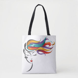 Abstrakte Frau mit farbenfroher Fliegenwelt Kunst Tasche