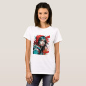 Abstrakte Frau Portrait Splash Graffiti Red Blue T-Shirt (Vorne ganz)