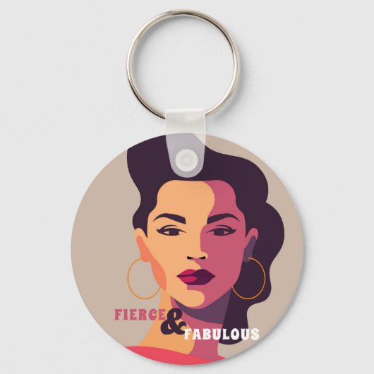 Abstrakte Frauen Portrait FIERCE & FABULOUS Modern Schlüsselanhänger (Vorderseite)