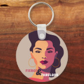 Abstrakte Frauen Portrait FIERCE & FABULOUS Modern Schlüsselanhänger (Vorderseite)