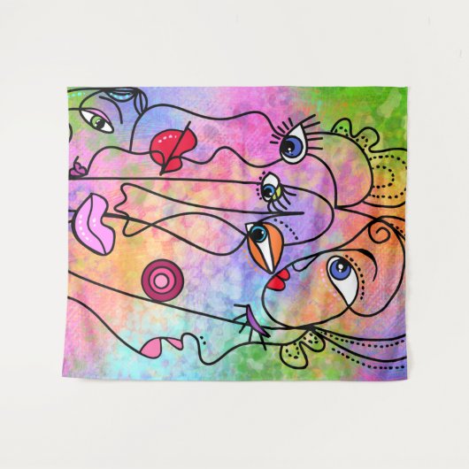 Abstrakte Frauen sehen Moods gegenüber - kubistisc Wandteppich (Vorderseite (Horizontal))