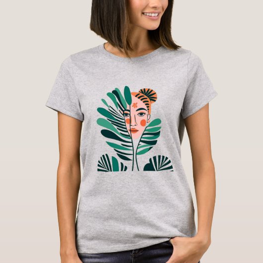Abstrakte Frauengesicht hinter drei Blätter T-Shirt (Vorderseite)