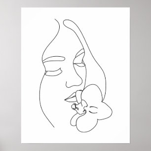 Abstrakte Frauengesicht mit einer Blume Art Poster