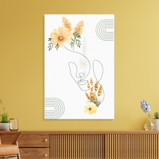 Abstrakte Frauenkunst mit orangefarbenen Blume Leinwanddruck (Insitu (Wohnzimmer))