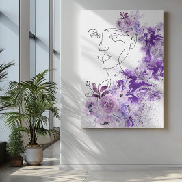 Abstrakte Frauenkunst mit violetten Blüten Leinwanddruck