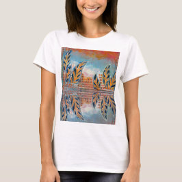Abstrakte Frauenlandschaft in Orange/Blau Fantasy T-Shirt
