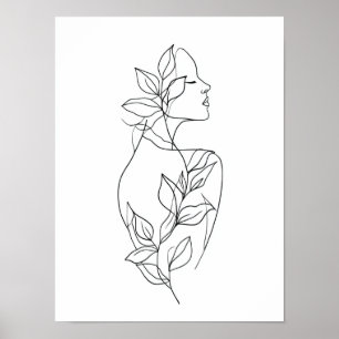 Abstrakte Frauenlinienkunst   Botanischer minimali Poster