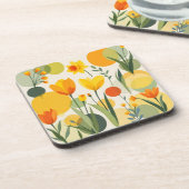 Abstrakte Frühlingsblumen, gelb und orange Getränkeuntersetzer (Linke Seite)
