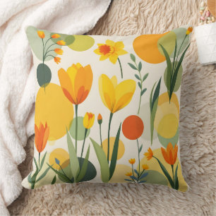 Abstrakte Frühlingsblumen, gelb und orange Kissen