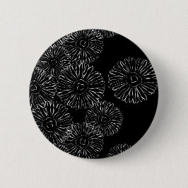 Abstrakte Frühlingsblumen in Schwarz-Weiß Button