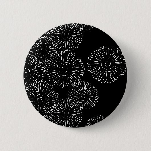 Abstrakte Frühlingsblumen in Schwarz-Weiß Button (Vorderseite)