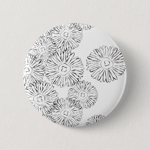 Abstrakte Frühlingsblumen in Schwarz-Weiß Button
