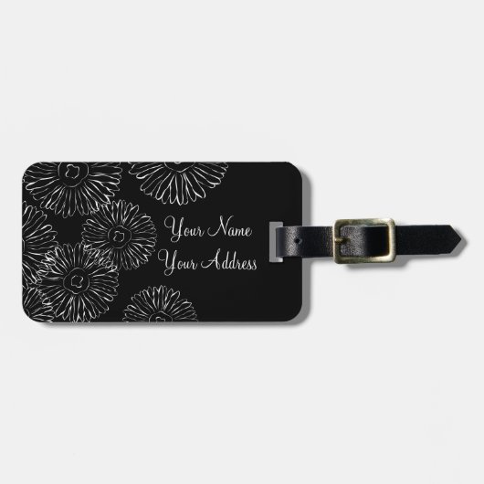 Abstrakte Frühlingsblumen in Schwarz-Weiß Gepäckanhänger (Vorderseite horizontal)