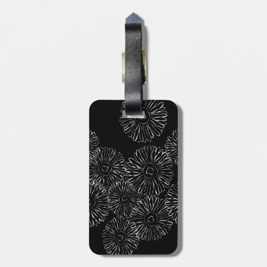 Abstrakte Frühlingsblumen in Schwarz-Weiß Gepäckanhänger (Rückseite vertikal)
