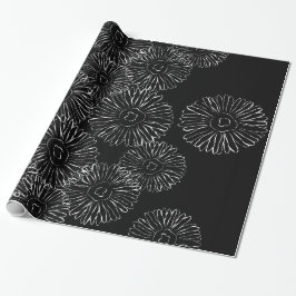 Abstrakte Frühlingsblumen in Schwarz-Weiß Geschenkpapier