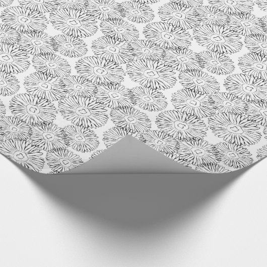 Abstrakte Frühlingsblumen in Schwarz-Weiß Geschenkpapier (Ecke)