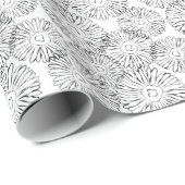 Abstrakte Frühlingsblumen in Schwarz-Weiß Geschenkpapier (Rolleneckpunkt)