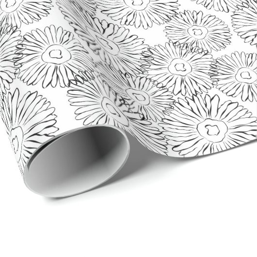 Abstrakte Frühlingsblumen in Schwarz-Weiß Geschenkpapier (Rolleneckpunkt)