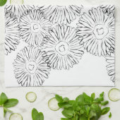 Abstrakte Frühlingsblumen in Schwarz-Weiß Geschirrtuch (Gefaltet)