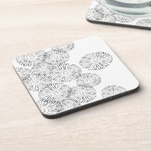 Abstrakte Frühlingsblumen in Schwarz-Weiß Getränkeuntersetzer (Linke Seite)