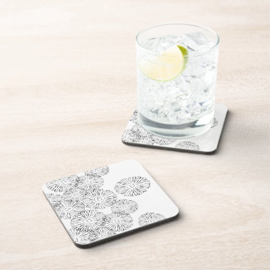 Abstrakte Frühlingsblumen in Schwarz-Weiß Getränkeuntersetzer (Rechte Seite)